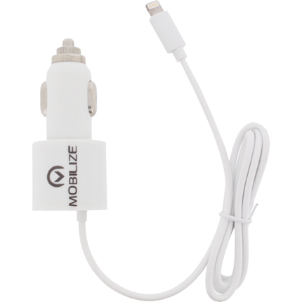 Afbeelding vergroten Mobilize Autolader Apple Lightning + Extra Usb