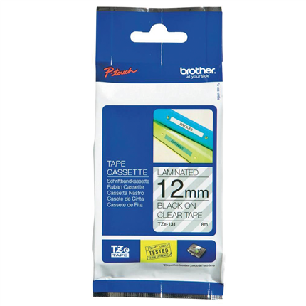 Afbeelding vergroten Brother Tape Zwart op Helder TZe-131 12mm