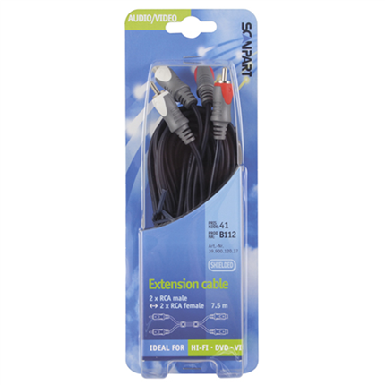 Afbeelding vergroten Scanpart Verlengkabel 2xTulp(M)-(F) 7,5m