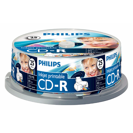 Afbeelding vergroten Philips Cd-R 700Mb 52Xspeed Printable Spindle 25 Stuks