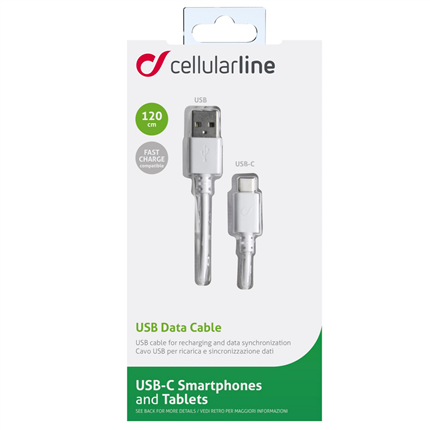 Afbeelding vergroten Cellular Line Laad+Datakabel USB(M) - USB-C(M) 120 cm