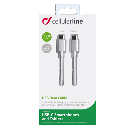 Afbeelding vergroten Cellular Line Laad+Datakabel USB-C(M) - USB-C(M) 120 cm