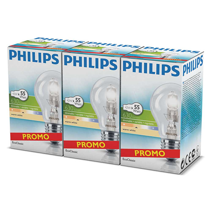 Afbeelding vergroten Philips Halogeenlamp E27 42Watt Classic 3 stuks