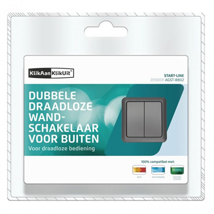 Afbeelding vergroten KlikAanKlikUit Dubbele Wandschakelaar Draadloos Voor Buiten AGST-8802