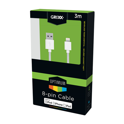 Afbeelding vergroten Grixx Laad+Datakabel Apple Lightning 3m Nylon