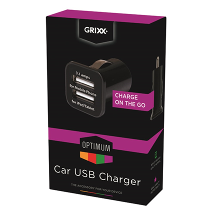 Afbeelding vergroten Grixx Autolader 2x USB Zwart