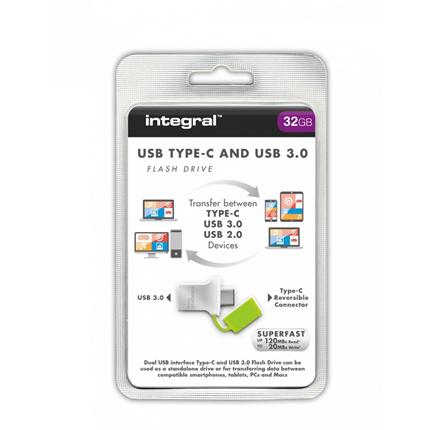 Afbeelding vergroten Integral USB Stick USB-C en USB 3.0 32Gb