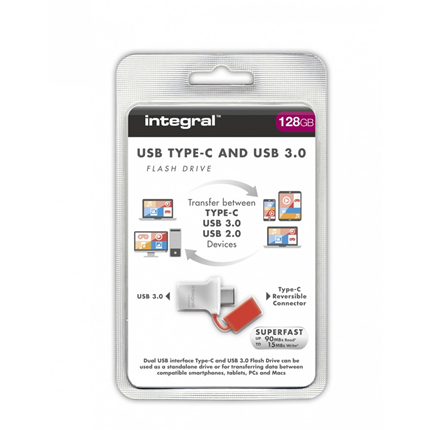 Afbeelding vergroten Integral USB Stick USB-C en USB 3.0 128Gb