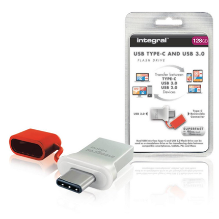 Afbeelding vergroten Integral USB Stick USB-C en USB 3.0 128Gb