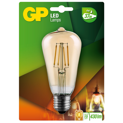 Afbeelding vergroten GP LED Lamp Vintage Gold ST64 4W E27