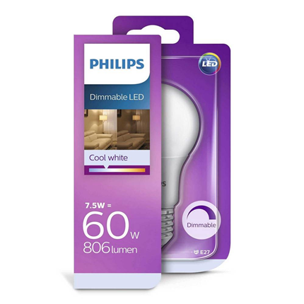 Afbeelding vergroten Philips LED Lamp E27 7,5W Mat Dimbaar