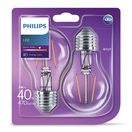 Afbeelding vergroten Philips LED Lamp E27 4W 2 Stuks