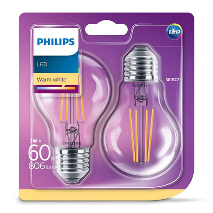 Afbeelding vergroten Philips LED Lamp E27 7W 2 Stuks