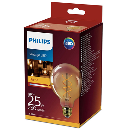 Afbeelding vergroten Philips LED Lamp E27 5W Flame Vintage Bol