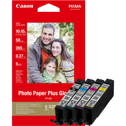 Afbeelding vergroten Canon Cartridge CLI-581 XL Multipack + 50 vellen fotopapier Cyaan ± 519 pagina's, Geel ± 519 pagina's, Magenta ± 466 pagina's, Zwart ± 2280 pagina's