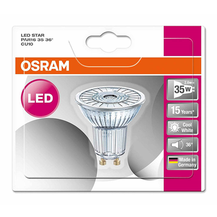 Afbeelding vergroten Osram ledlamp GU10 3,1W 36° PAR16 840 dimbaar 4052899390157 Koel wit