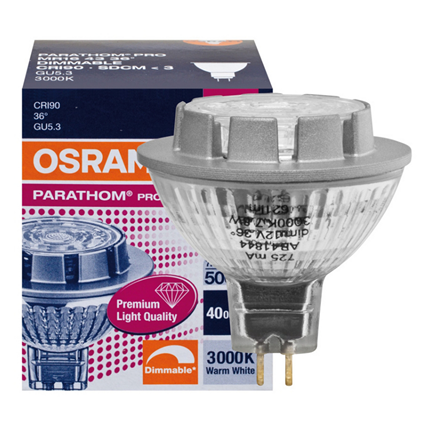 Afbeelding vergroten Osram ledlamp GU5,3 12V 7,8W MR16 dimbaar 4052899957541, 4058075095045 3000K (warm white)