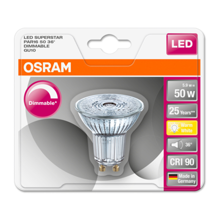 Afbeelding vergroten Osram ledlamp GU10 5,5W 36° PAR16 dimbaar 4052899390171 Warm wit