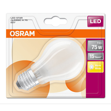 Afbeelding vergroten Osram ledlamp E27 8W Classic A filament mat 4058075808355 Warm wit