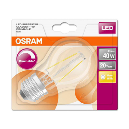Afbeelding vergroten Osram ledlamp E27 4,5W Classic P filament dim helder