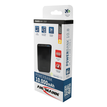 Afbeelding vergroten Ansmann Powerbank 10.8 10.000mAh 2-poorts met USB-C en quick-charge