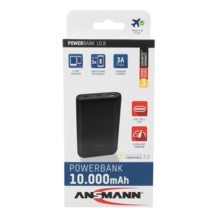 Afbeelding vergroten Ansmann Powerbank 10.8 10.000mAh 2-poorts met USB-C en quick-charge
