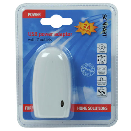 Afbeelding vergroten Scanpart USB 220V Adapter 2x 5V-2A