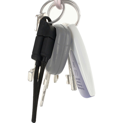 Afbeelding vergroten Keymate Sleutelhanger met micro-USB laad+datakabel 15cm zwart