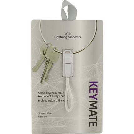 Afbeelding vergroten Keymate Sleutelhanger met Lightning laad+datakabel 15cm wit