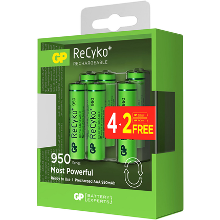 Afbeelding vergroten GP ReCyko+ AAA 950mAh 4 + 2 stuks Oplaadbare NiMH Batterij