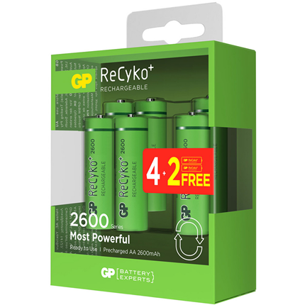 Afbeelding vergroten GP ReCyko+ AA 2600mAh 4 + 2 stuks Oplaadbare NiMH Batterij