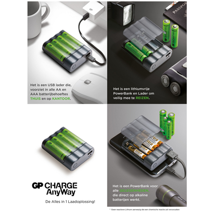 Afbeelding vergroten GP BATTERIES Charge AnyWay 2in1 oplader en powerbank