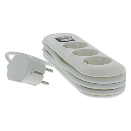 Afbeelding vergroten Exin Tafelcontactdoos TCD 3-voudig + RA + schakelaar 2.0m wit
