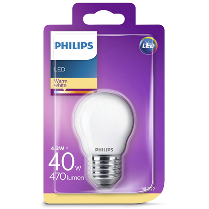 Afbeelding vergroten Philips Kogel LED lamp 4,3 Watt 470 Lumen Mat