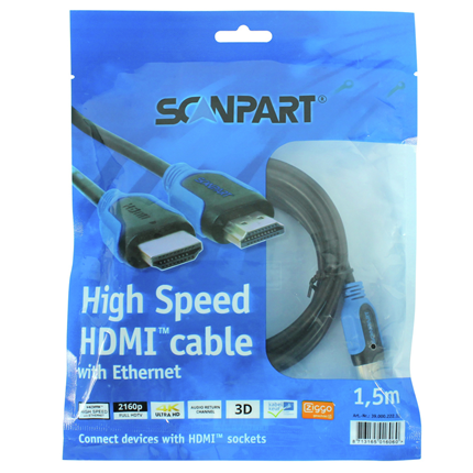 Afbeelding vergroten Scanpart High Speed HDMI kabel 1,5 meter + Ethernet