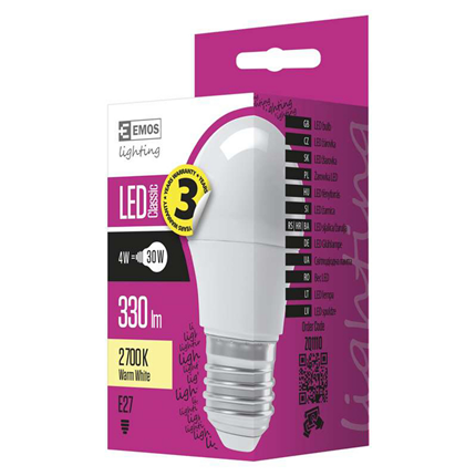 Afbeelding vergroten Emos LED lamp E27 4W 330Lm mini-kogel mat