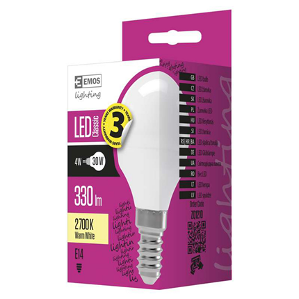Afbeelding vergroten Emos LED lamp E14 4W 330Lm mini-kogel mat