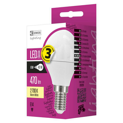 Afbeelding vergroten Emos LED lamp E14 6W 470Lm mini-kogel mat