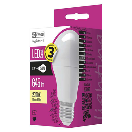 Afbeelding vergroten Emos LED lamp E27 8W 645Lm classic mat
