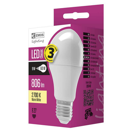 Afbeelding vergroten Emos LED lamp E27 9W 806Lm classic mat