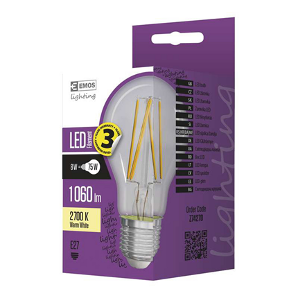 Afbeelding vergroten Emos LED lamp E27 8W 1060Lm classic filament