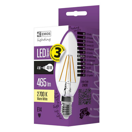 Afbeelding vergroten Emos LED lamp E14 4W 465Lm kaars filament