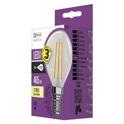 Afbeelding vergroten Emos LED lamp E14 4W 465Lm mini-kogel filament