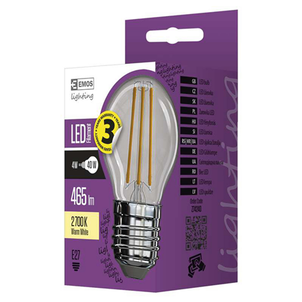 Afbeelding vergroten Emos LED lamp E27 4W 465Lm mini-kogel filament