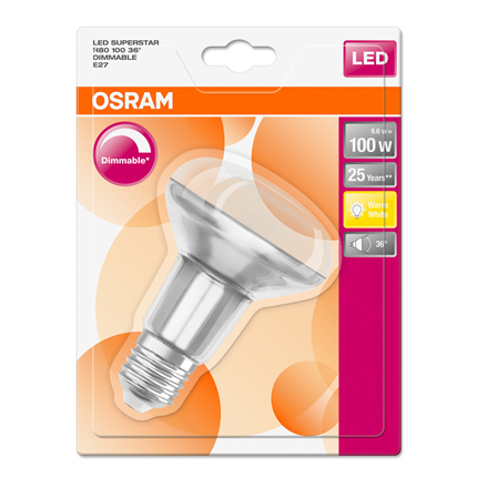 Afbeelding vergroten Osram ledlamp E27 9,6W R80 dimbaar