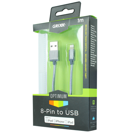 Afbeelding vergroten Grixx laad+datakabel Apple lightning 1m nylon space grey