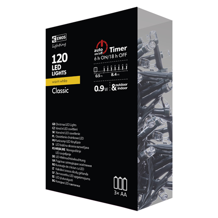 Afbeelding vergroten Emos Led Kerstverlichting Warm Wit 120 leds 8,4 meter