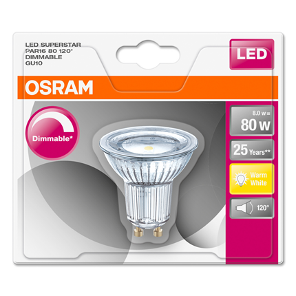 Afbeelding vergroten Osram ledlamp GU10 8W 120° PAR16 827 dimbaar