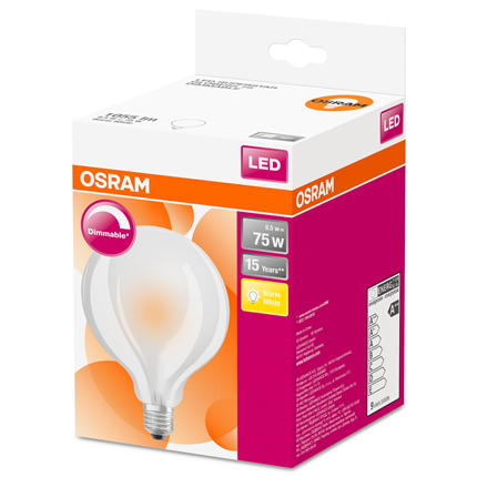 Afbeelding vergroten Osram ledlamp globe 95 E27 8,5W dimbaar mat