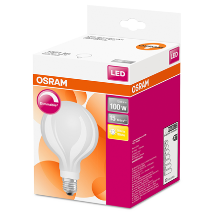 Afbeelding vergroten Osram ledlamp globe 95 E27 12W dimbaar mat